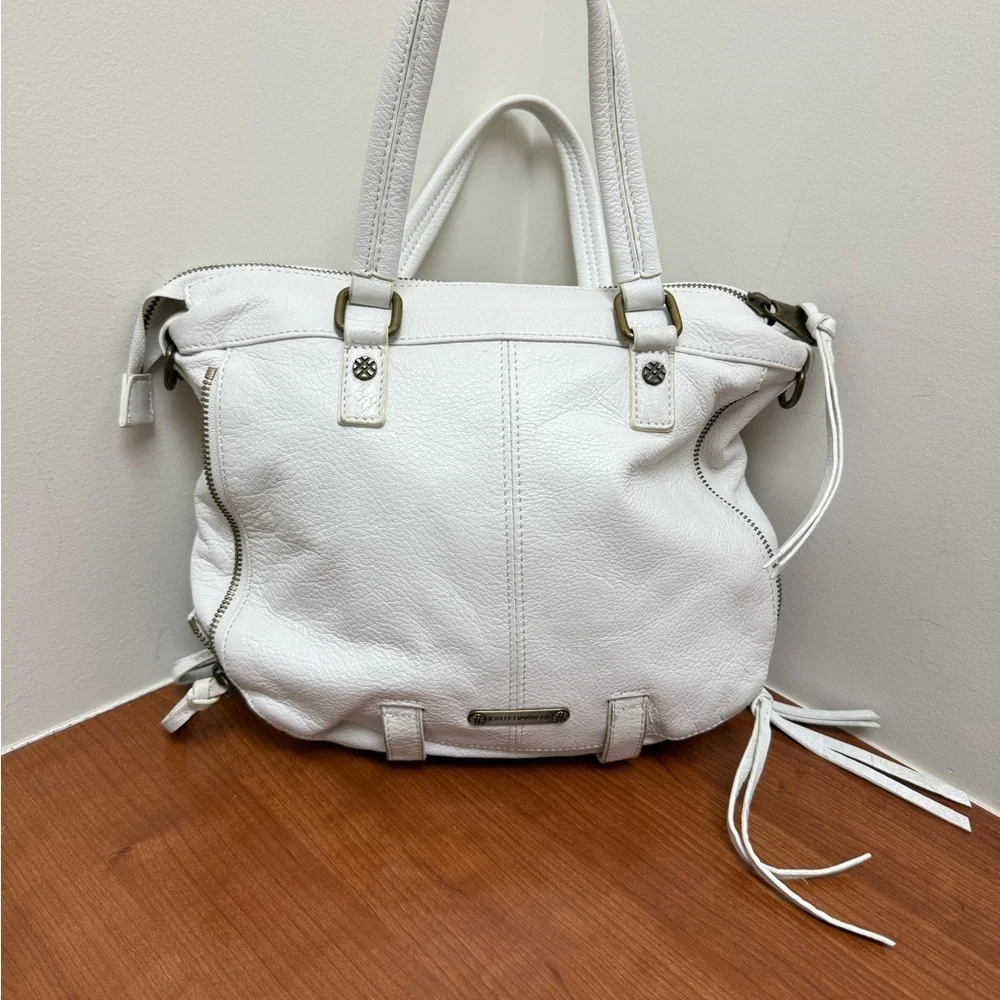 JOELLE HAWKENS WHITE SNAKE  LEATHER SHOULDER BAG - 34 INCH  CROSSBODY STRAP